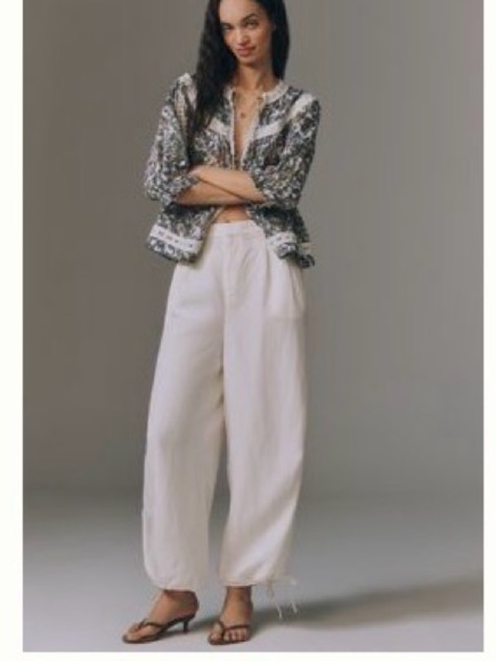 Anthropologie Cream Elastic-Waist Wide Leg Pants